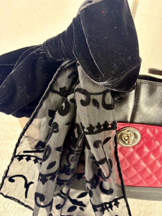 Coach Carrie Park Quilted Colorblock Tote in Burgundy, Black and Grey with Scarf main image 7